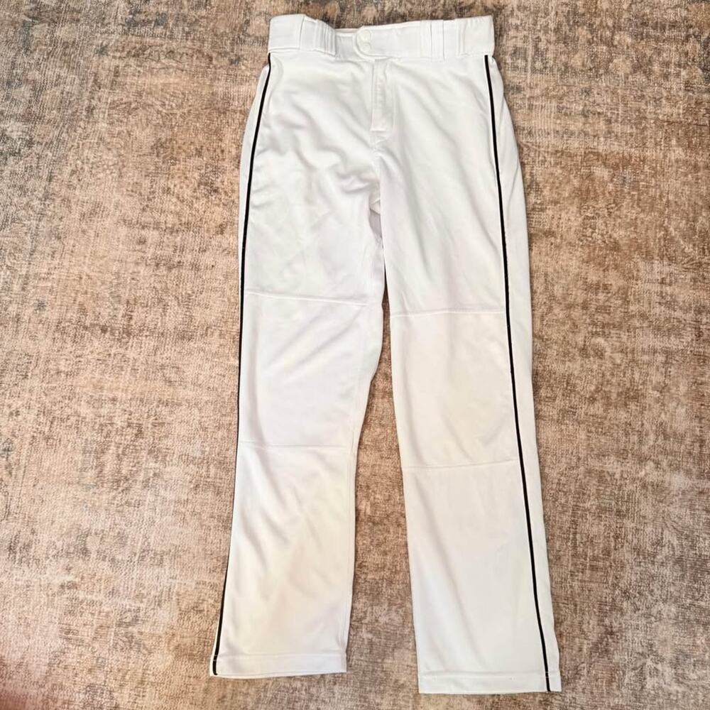 XL Men Rawlings Semi-Relaxed White Baseball Pants with Navy Stripe